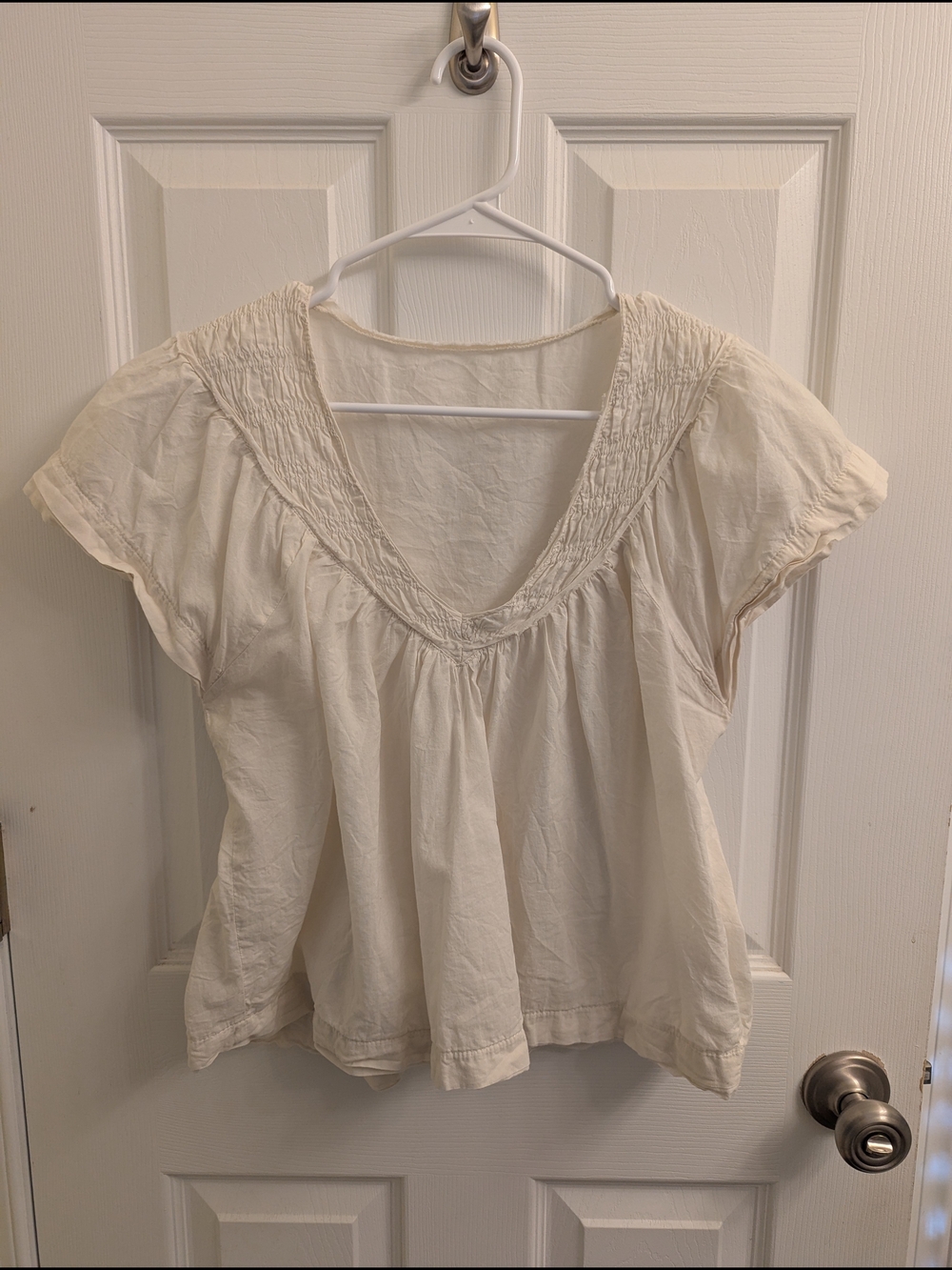 SHEIN Cream V-Neck Flutter Sleeve Blouse